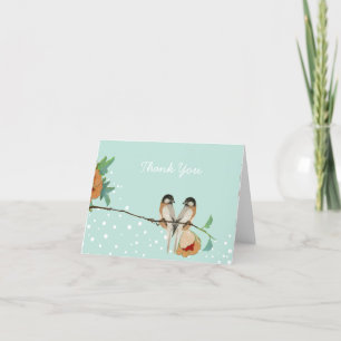 Vintage Kirschblüten-Liebesvogel Pfirsich-Minze Dankeskarte