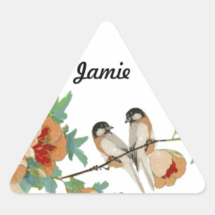 Vintage Kirschblüten-Liebesvogel Pfirsich-Minze Dreieckiger Aufkleber