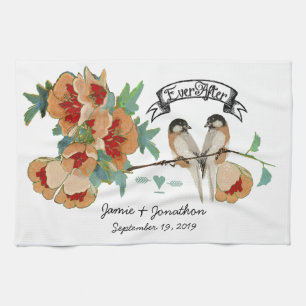 Vintage Kirschblüten-Liebesvogel Pfirsich-Minze Geschirrtuch