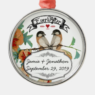 Vintage Kirschblüten-Liebesvogel Pfirsich-Minze Silbernes Ornament
