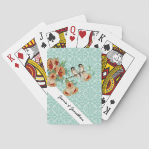 Vintage Kirschblüten-Liebesvogel Pfirsich-Minze Spielkarten