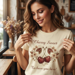 Vintage Kirsche Süß dich hier zu haben Blumen- T-Shirt