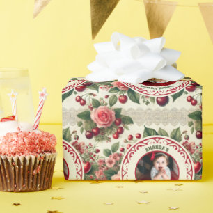 Vintage-Kirsche 'Sweet One' 1. Geburtstagsfoto Geschenkpapier