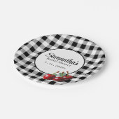 Vintage-Kirschen schwarz weiß Gingham Pappteller (Schrägansicht)