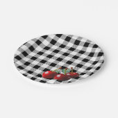Vintage-Kirschen Schwarz-Weiß-Gingham Pappteller (Schrägansicht)