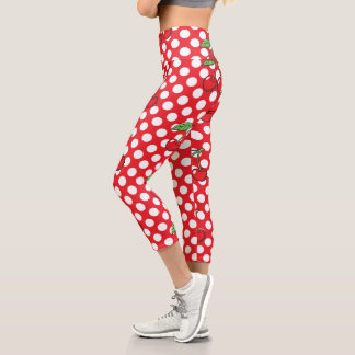 Vintage-Kirschen und Polka-Punkte Capri Leggings