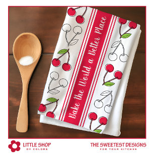 Vintage Kirschrot gestreift anpassbar Geschirrtuch