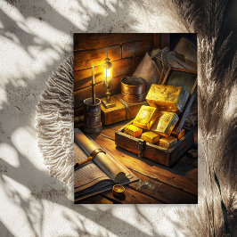 Vintage Kiste mit Aquarellfarben und Goldbarren im Seidenpapier