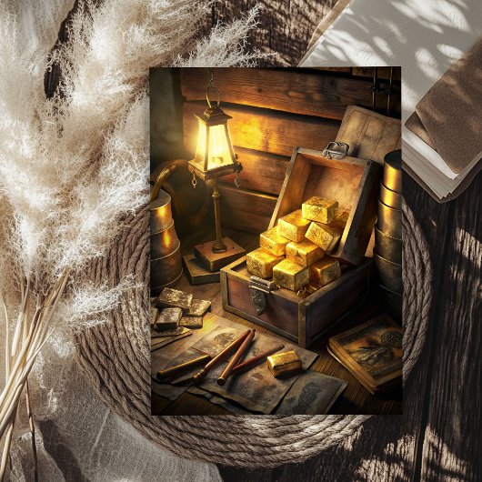 Vintage Kiste mit  Goldbarren Western Seidenpapier