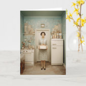 Vintage Kitchen Cake Portrait Karte (Gelbe Blume)