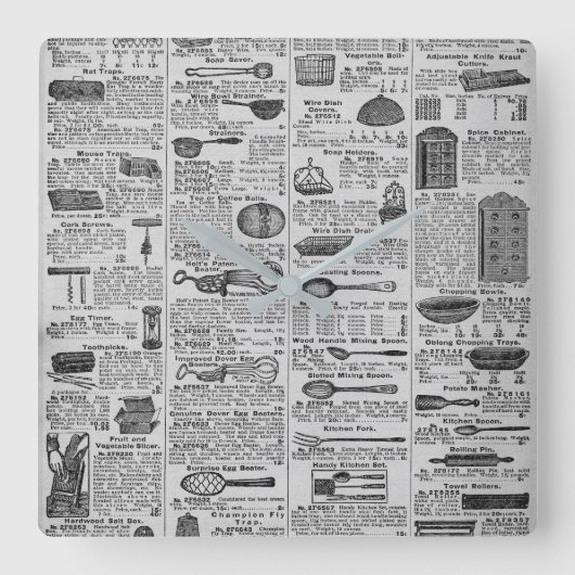 Vintage Kitchen Utensils Quadratische Wanduhr (Vorderseite)