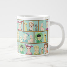 Vintage Kitsch Damenkopfvasen mit Katzen und Hunde