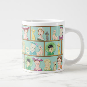 Vintage Kitsch Damenkopfvasen mit Katzen und Hunde Jumbo-Tasse