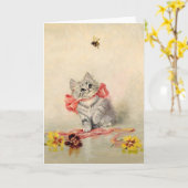 Vintage Kitten and Bee Note Card Karte (Gelbe Blume)