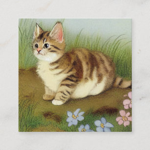 Vintage Kitten Illustration mit Blume Begleitkarte