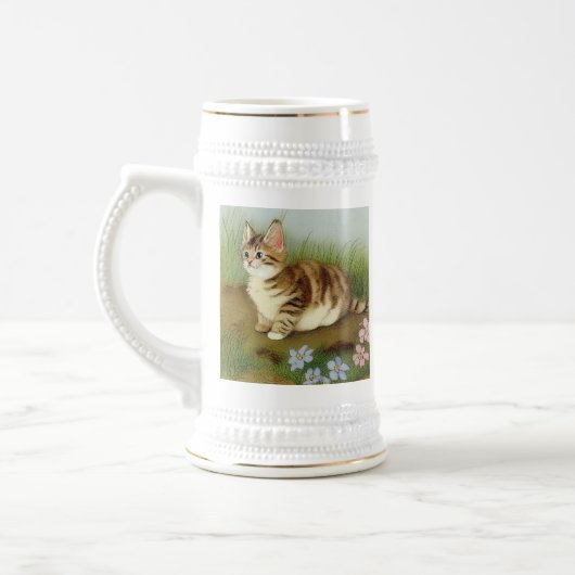 Vintage Kitten Illustration mit Blume Bierglas (Links)