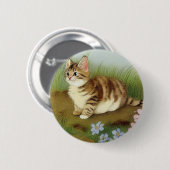 Vintage Kitten Illustration mit Blume Button (Vorne & Hinten)