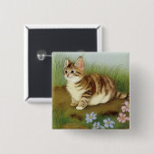 Vintage Kitten Illustration mit Blume Button (Vorne & Hinten)