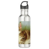 Vintage Kitten Illustration mit Blume Edelstahlflasche (Vorderseite)