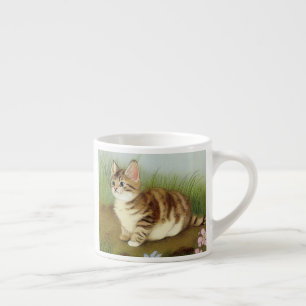 Vintage Kitten Illustration mit Blume Espressotasse
