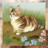 Vintage Kitten Illustration mit Blume Fensteraufkleber (Blatt 2)