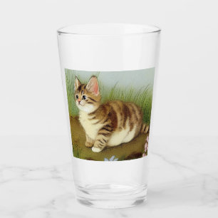 Vintage Kitten Illustration mit Blume Glas