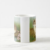 Vintage Kitten Illustration mit Blume Kaffeetasse (Mittel)