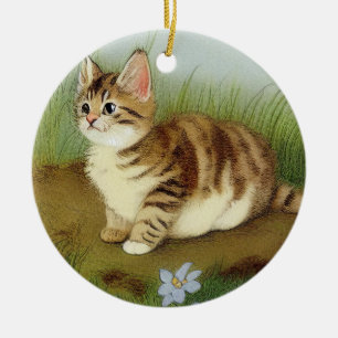 Vintage Kitten Illustration mit Blume Keramik Ornament
