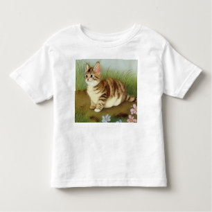 Vintage Kitten Illustration mit Blume Kleinkind T-shirt
