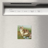 Vintage Kitten Illustration mit Blume Magnet (In Situ (Geschirrspüler))