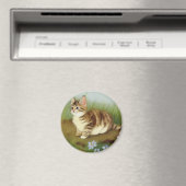 Vintage Kitten Illustration mit Blume Magnet (In Situ (Geschirrspüler))