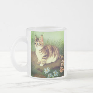 Vintage Kitten Illustration mit Blume Mattglastasse