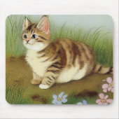 Vintage Kitten Illustration mit Blume Mousepad (Vorne)