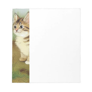 Vintage Kitten Illustration mit Blume Notizblock