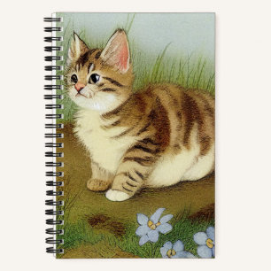 Vintage Kitten Illustration mit Blume Notizblock