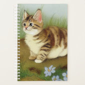 Vintage Kitten Illustration mit Blume Planer (Vorderseite)