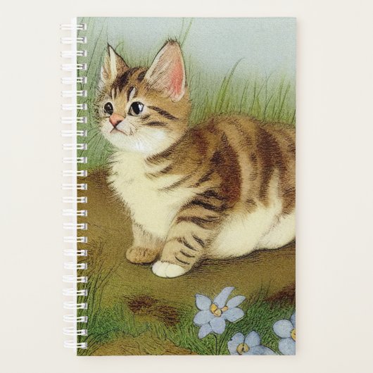 Vintage Kitten Illustration mit Blume Planer (Vorderseite)