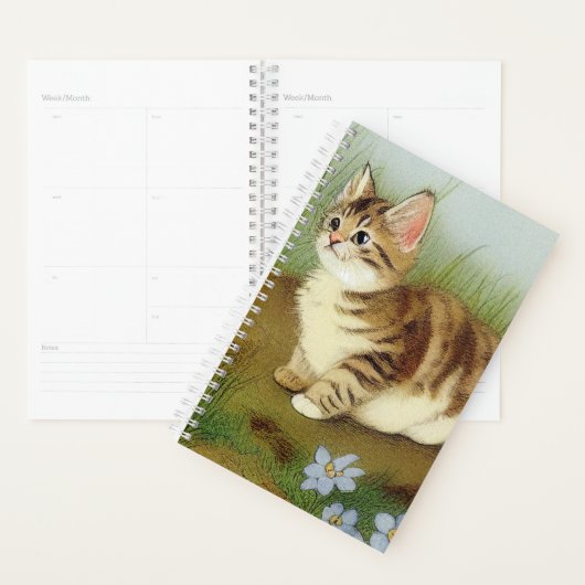 Vintage Kitten Illustration mit Blume Planer (Anzeige)
