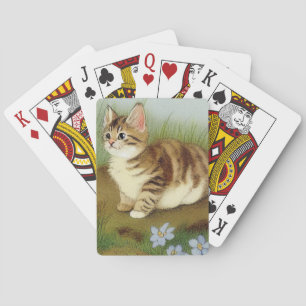 Vintage Kitten Illustration mit Blume Spielkarten
