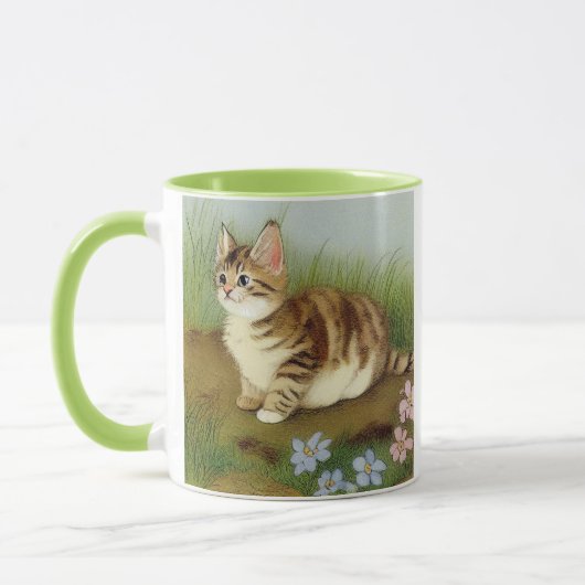 Vintage Kitten Illustration mit Blume Tasse (Links)