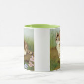 Vintage Kitten Illustration mit Blume Tasse (Zentrum)