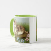 Vintage Kitten Illustration mit Blume Tasse (Vorderseite Links)