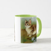 Vintage Kitten Illustration mit Blume Tasse (VorderseiteRechts)