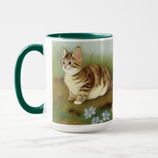 Vintage Kitten Illustration mit Blume Tasse (Links)