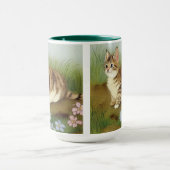 Vintage Kitten Illustration mit Blume Tasse (Zentrum)