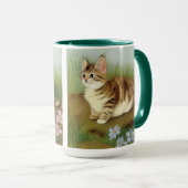 Vintage Kitten Illustration mit Blume Tasse (VorderseiteRechts)