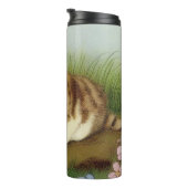 Vintage Kitten Illustration mit Blume Thermosbecher (Nach rechts gedreht)