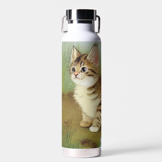 Vintage Kitten Illustration mit Blume Trinkflasche (Vorne)