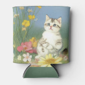 Vintage Kitten Illustration mit gelben Blumen Dosenkühler (Vorderseite)