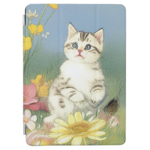 Vintage Kitten Illustration mit gelben Blumen iPad Air Hülle